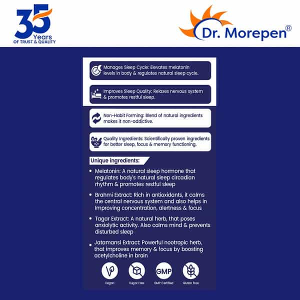 Dr. Morepen Sleep Tabs For Stress-Free Sleep & Calmness - 60 Veg Tablets Pack Of 2