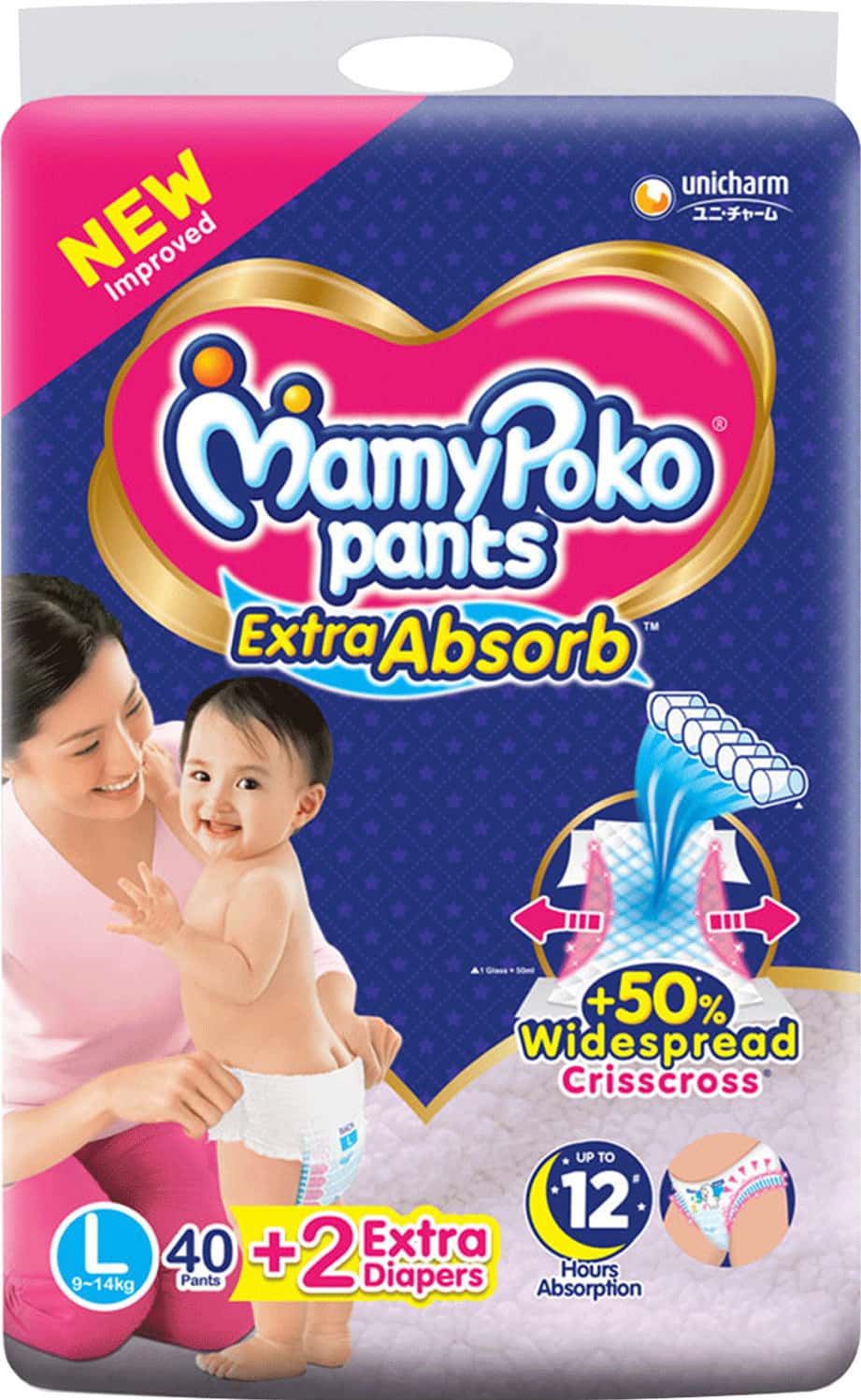 Mamy Poko Baby Pants Extra Absorb - L 40+2 Extra Diapers