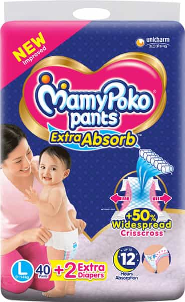 Mamy Poko Baby Pants Extra Absorb - L 40+2 Extra Diapers