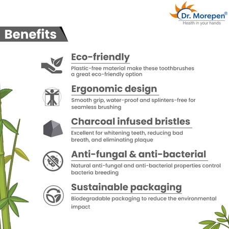 Dr. Morepen Organic Bamboo | Adults & Kids | Toothbrush | 12 No'S