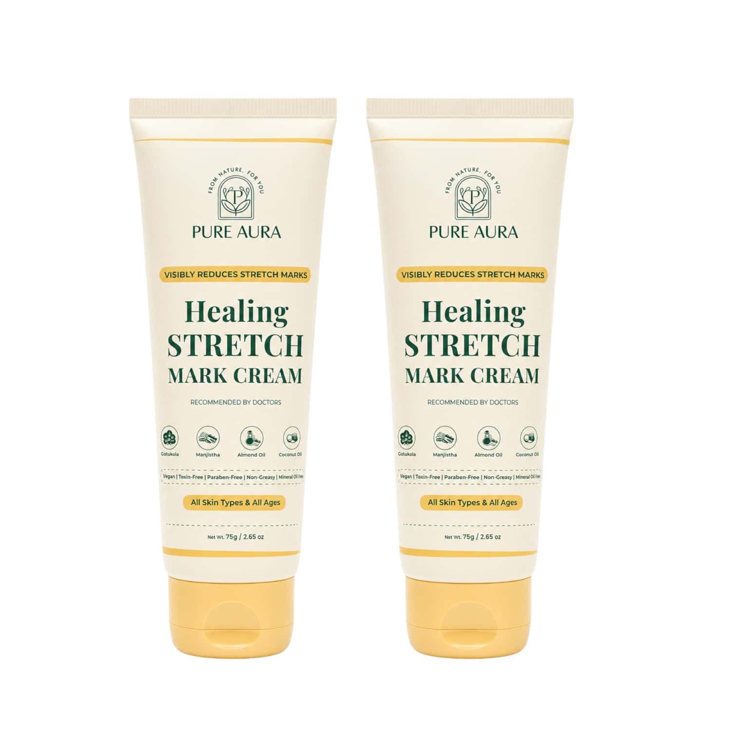 Pure Aura Healing Stretch Mark Cream | Visible Reduction In Stretch Marks In 10 Days 75 Gm Pack Of 2