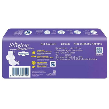 Stayfree Drymax Ultra All Nights Size Xl Sanitary Pads Packet Of 28