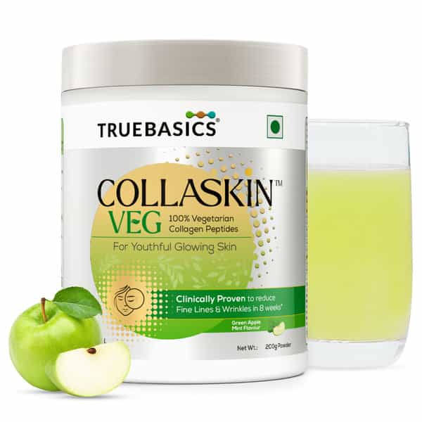Truebasics Collaskin | 100% Vegetarian Collagen Peptides | Green Apple Mint | 200 G
