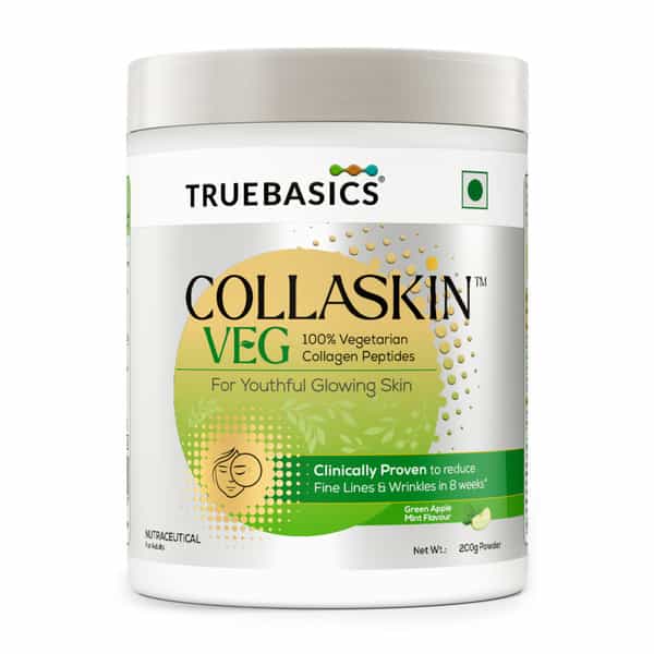 Truebasics Collaskin | 100% Vegetarian Collagen Peptides | Green Apple Mint | 200 G