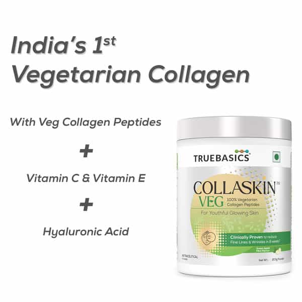 Truebasics Collaskin | 100% Vegetarian Collagen Peptides | Green Apple Mint | 200 G