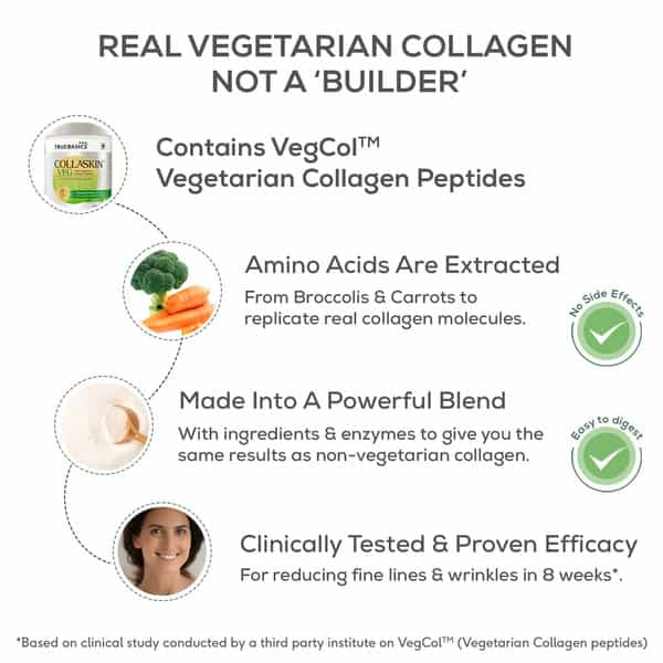 Truebasics Collaskin | 100% Vegetarian Collagen Peptides | Green Apple Mint | 200 G