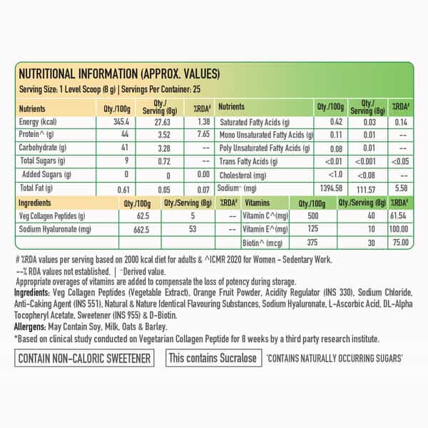Truebasics Collaskin | 100% Vegetarian Collagen Peptides | Green Apple Mint | 200 G