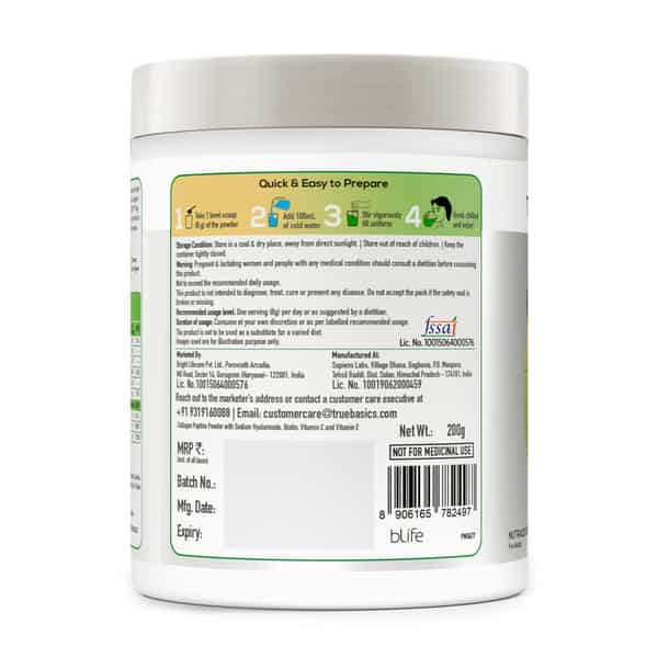 Truebasics Collaskin | 100% Vegetarian Collagen Peptides | Green Apple Mint | 200 G