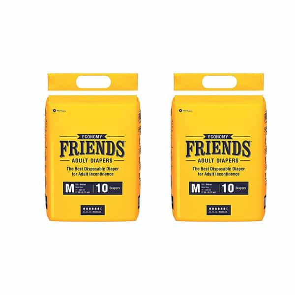 Friends Economy Adult Diapers Tape Style - 2X10 Count (Medium) - Waist Size 27.56-49.21 In; 70-125Cm