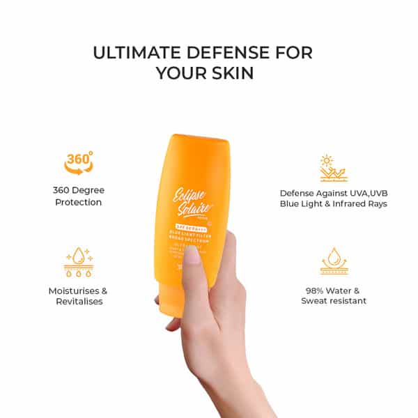 Eclipse Solaire Active Sunscreen Spf 50 Pa+++ | Uva/B | Blue Light Protection | All Skin Types 60Ml
