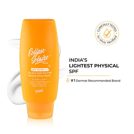 Eclipse Solaire Active Sunscreen Spf 50 Pa+++ | Uva/B | Blue Light Protection | All Skin Types 60ml