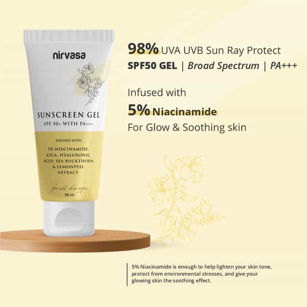 Nirvasa Sunscreen Gel With Niacinamide | Lightweight Spf 50+ Pa+++ (50 Ml)
