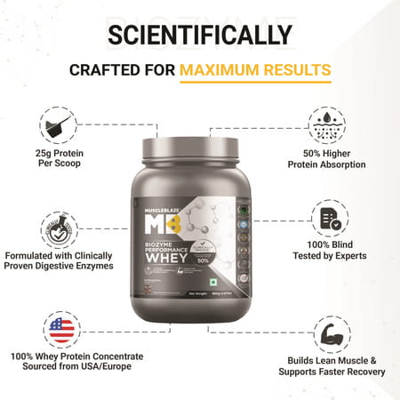 Muscleblaze Biozyme Whey (Triple Chocolate | 850g) | 50% Higher Absorption | Eaf Certified