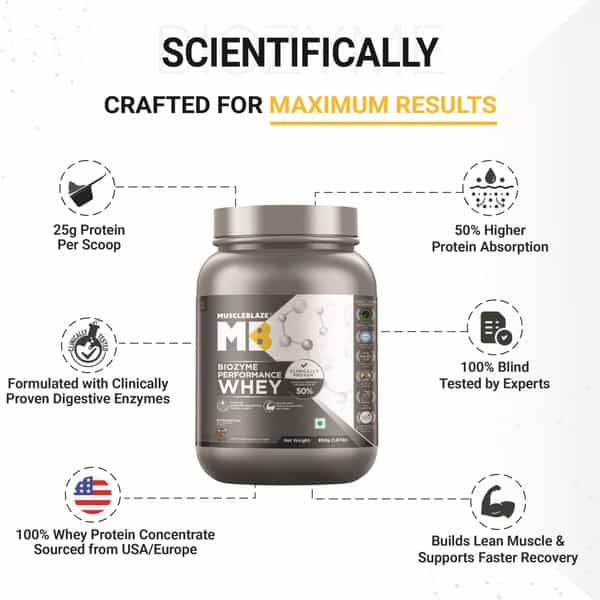 Muscleblaze Biozyme Whey (Triple Chocolate | 850G) | 50% Higher Absorption | Eaf Certified