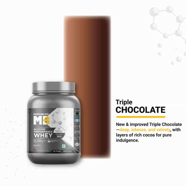 Muscleblaze Biozyme Whey (Triple Chocolate | 850G) | 50% Higher Absorption | Eaf Certified
