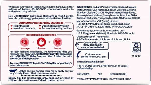 Johnson's Baby Soap Blossoms - 75G With New Easy Grip Shape