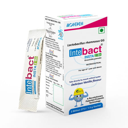 Morepen Intebact Insta 2bn Cfu|Probiotics Supplement For Gut Health | Vanilla Flavour - 6 Sachets
