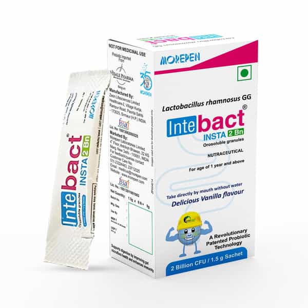 Morepen Intebact Insta 2Bn Cfu|Probiotics Supplement For Gut Health | Vanilla Flavour - 6 Sachets