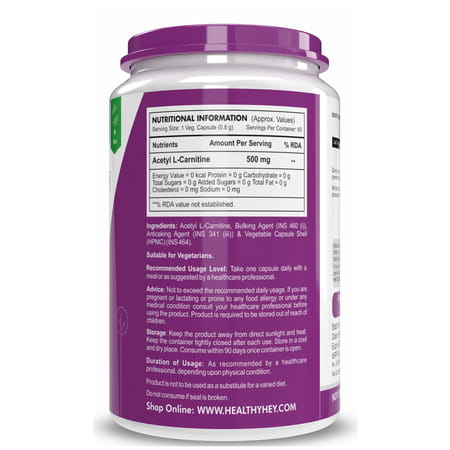 Healthyhey Acetyl L-Carnitine (Alcar) - 60 Veg Capsules