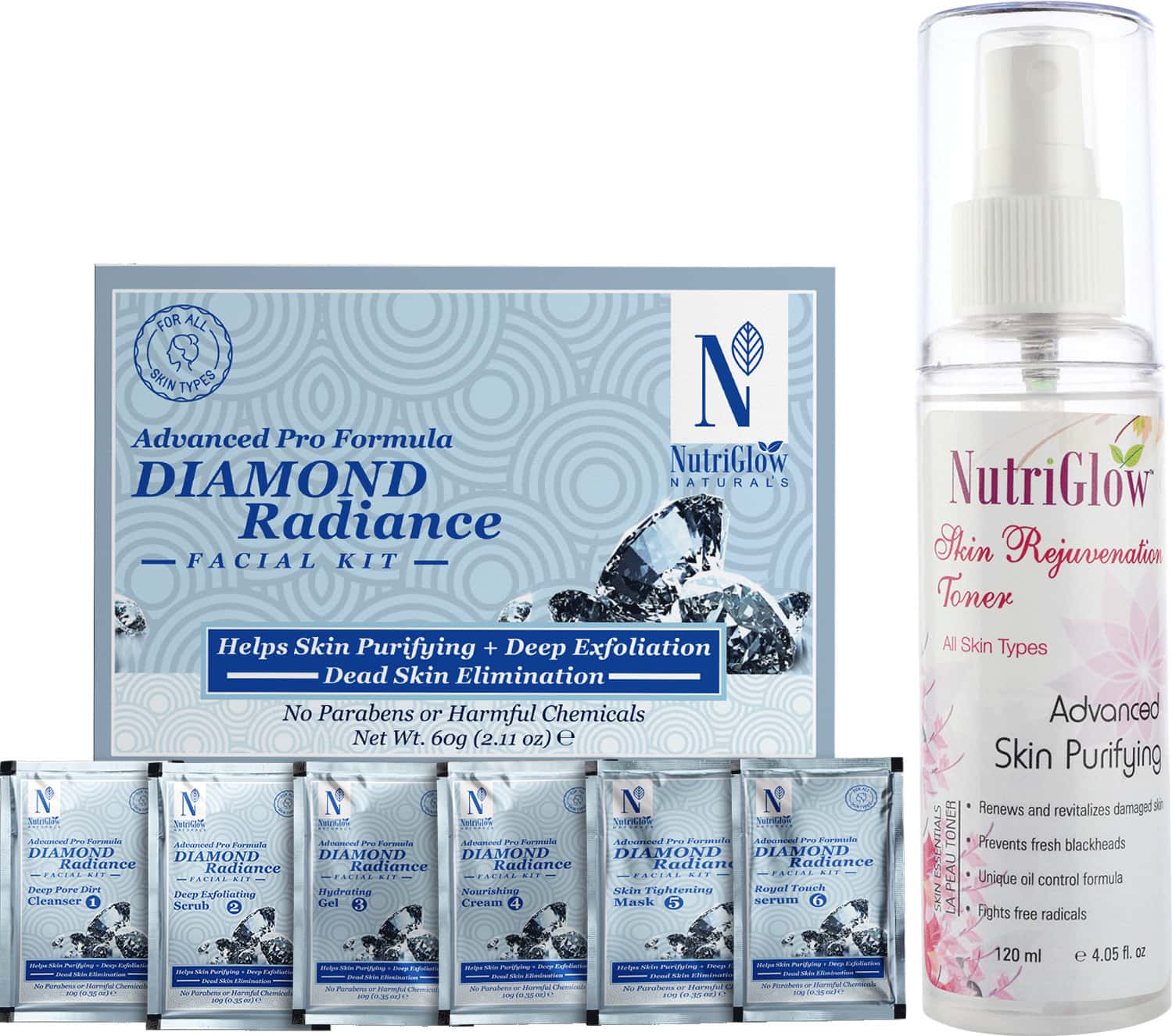 Nutriglow Natural'S Advanced Pro Formula Pack 2 Diamond Facial Kit 60gm & Rejuvenation Toner (120ml)