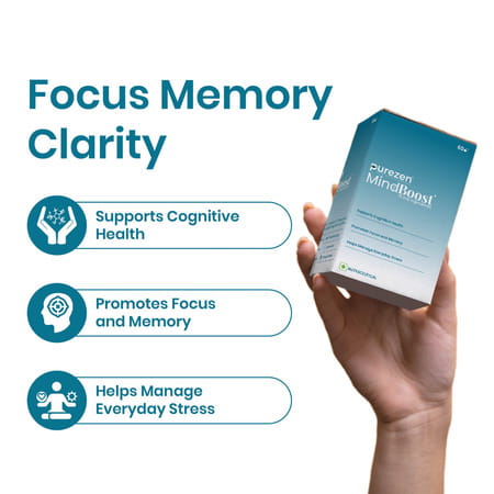 Purezen Mindboost | Brain Health Supplement For Focus Clarity & Mental Performance - 60 Capsules