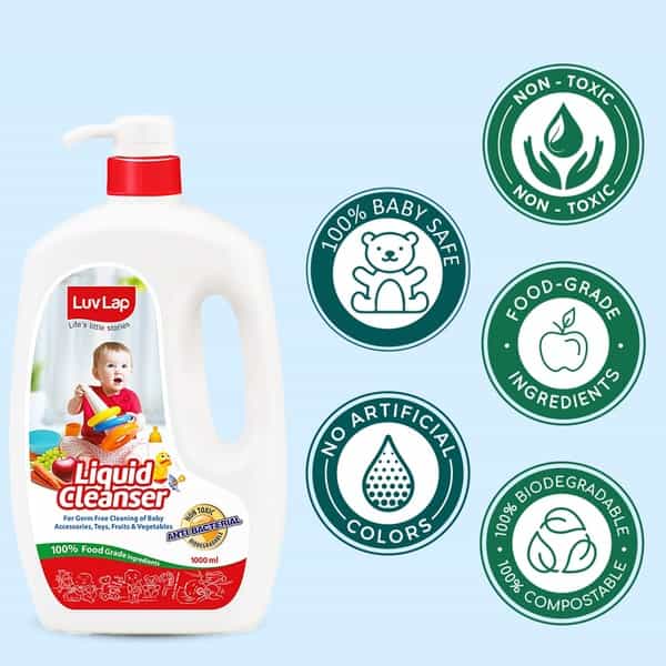 Luvlap Liquid Cleanser Anti-Bacterial Food Grade For Baby Bottles Accessories And Vegetables 1000Ml