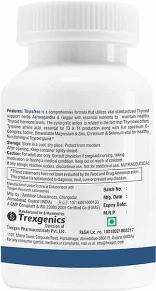 Trexgenics Thyrofree Multi-Action Thyroid Support Veg Capsules - 60 Capsules