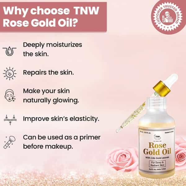 Tnw The Natural Wash Rose Gold Oil With Gold Flakes For Glowing And Soft Skin - 15 Ml
