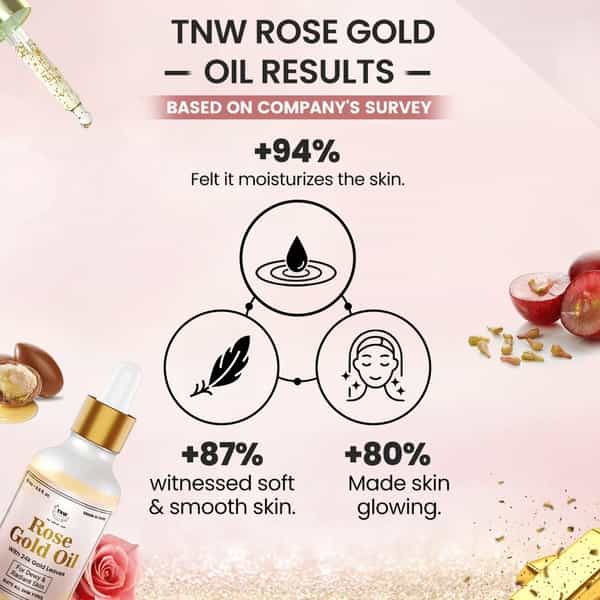 Tnw The Natural Wash Rose Gold Oil With Gold Flakes For Glowing And Soft Skin - 15 Ml