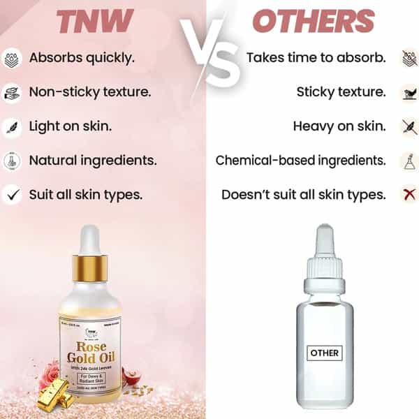 Tnw The Natural Wash Rose Gold Oil With Gold Flakes For Glowing And Soft Skin - 15 Ml
