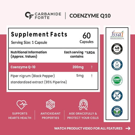 Carbamide Forte Coenzyme Q10 (Coq10) 200mg With Piperine 5mg 60 Capsules