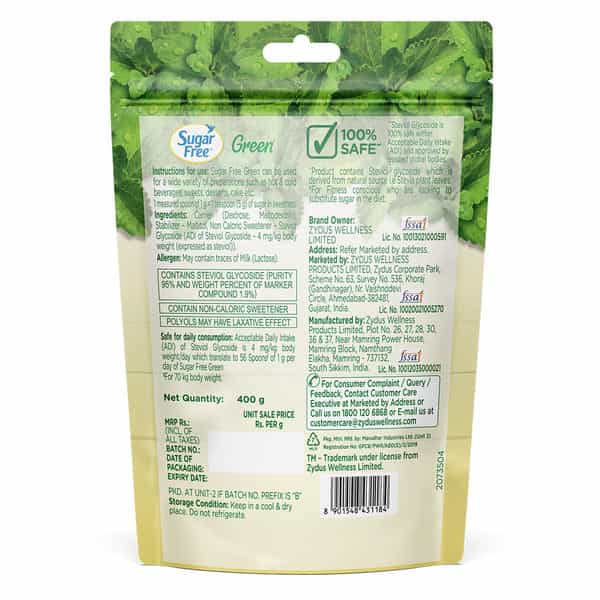 Sugar Free Green Sweetener With Natural Stevia - 400 G Pouch