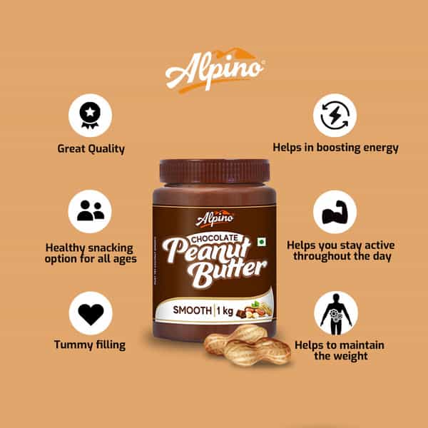 Alpino Chocolate Peanut Butter Smooth 2.4 Kg Jar| Creamy High Protein Peanut Butter Vegan