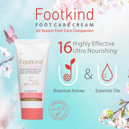 Footkind Foot Care Cream 60 Gm | With Aloe | Cocoa Butter & Coconut Oil (Pack Of 2)