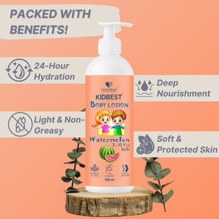Healthbest Kidbest Body Lotion For Kids|Anti-Bacterial|Tear Paraben Sls Free|Watermelon Flavor|500ml