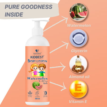 Healthbest Kidbest Body Lotion For Kids|Anti-Bacterial|Tear Paraben Sls Free|Watermelon Flavor|500ml
