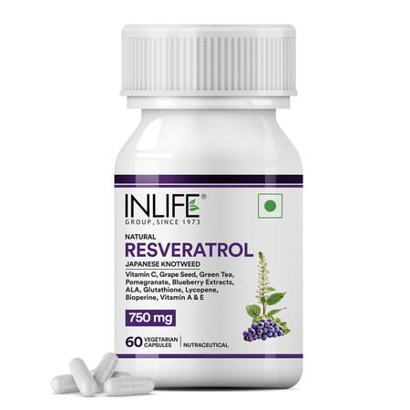 Inlife Resveratrol Supplements | 750 Mg Antioxidant Formulas | Skin | Heart Health - 60 Veg Capsule