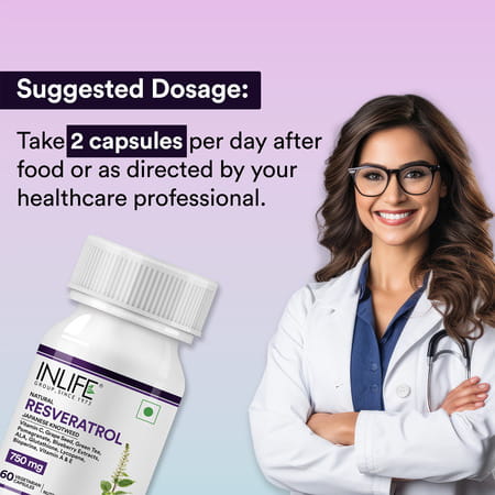 Inlife Resveratrol Supplements | 750 Mg Antioxidant Formulas | Skin | Heart Health - 60 Veg Capsule