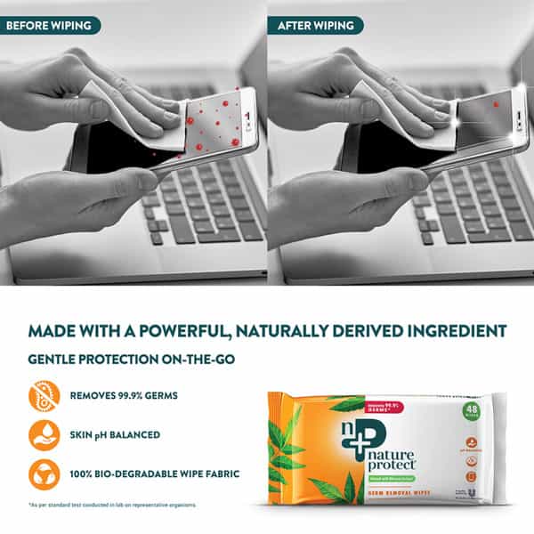 Nature Protect Germ Removal Multipurpose Wipes Removes 99.9% Germs - 48 Wipes