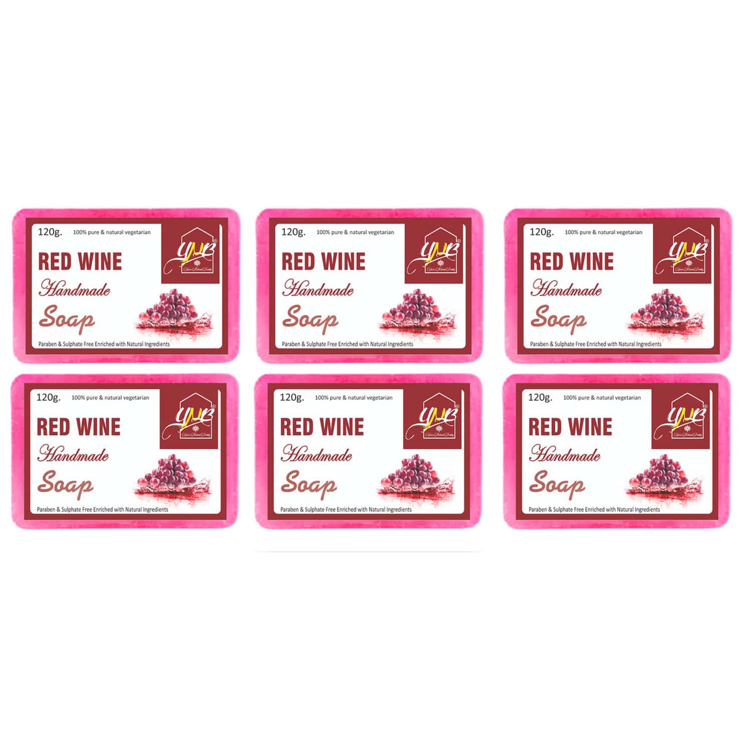 Ynb Yours Natural Buddy Organic Red Wine Handmade Sls & Paraben Free Soap 120g (pack Of 6)