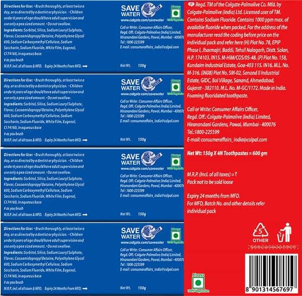 Colgate Maxfresh Toothpaste Blue Gel Paste 150G X 4 (Peppermint Ice Saver Pack) - 600G