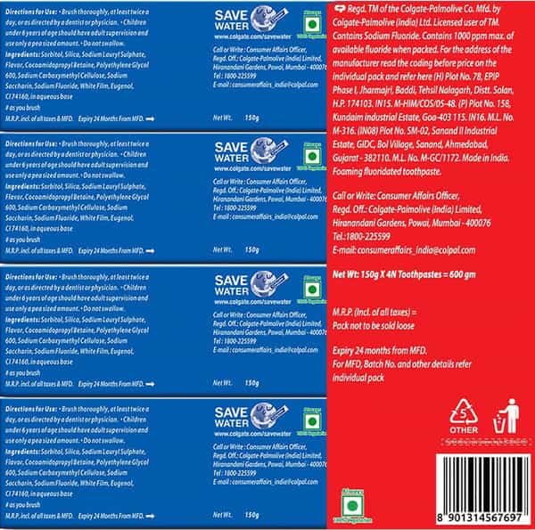 Colgate Maxfresh Toothpaste Blue Gel Paste 150G X 4 (Peppermint Ice Saver Pack) - 600G