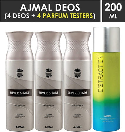Ajmal 3 Silver Shade For Men And 1 Distraction For Men & Women Deodorants Each 200ml Combo Pack Of 4