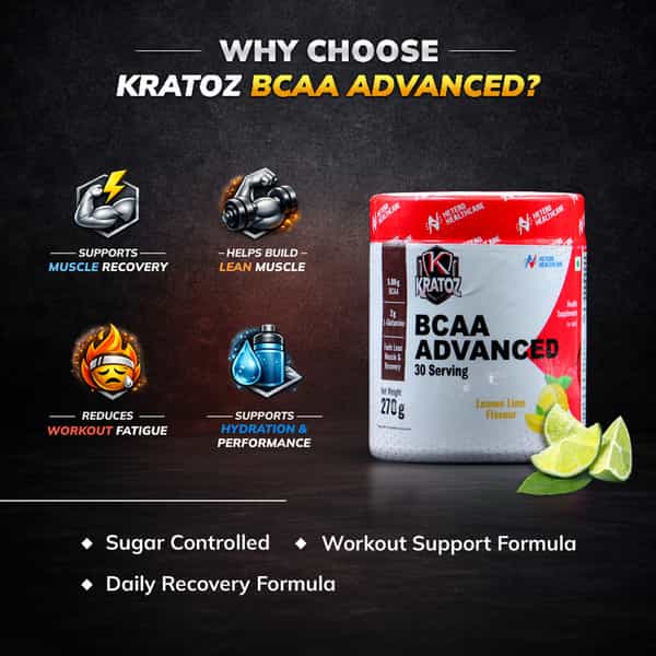 Kratoz Bcaa Advanced Powder For Lean Muscle & Recovery - 30 Servings - 270G - (Lemon Lime)
