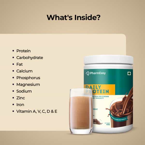 Pharmeasy Daily Protein | For Strong Bones And Immunity | Rich Chocolate | Jar 400 Gm