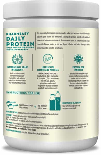 Pharmeasy Daily Protein | For Strong Bones And Immunity | Rich Chocolate | Jar 400 Gm