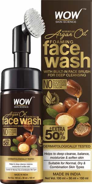 Wow Skin Science Moroccan Argan Oil Face Wash With Built-In Brush - 150 Ml