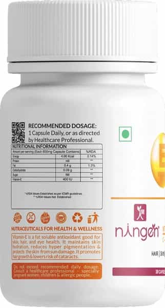 Ningen Vitamin E Oil Capsules For Skin Eye Hair - 30 Veg Capsules