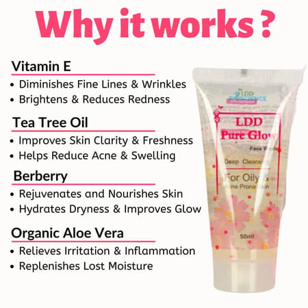Ldd Bioscience Pure Glow Face Wash Prevent Acne Breakouts For Pimple Free Skin (Pack Of 3)