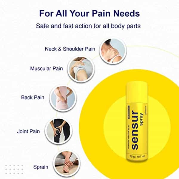 Sensur Ayurvedic Fast Pain Relief Spray - 100Ml + 7Ml (Pack Of 3) | Safe For Men Women & Kids | 100%